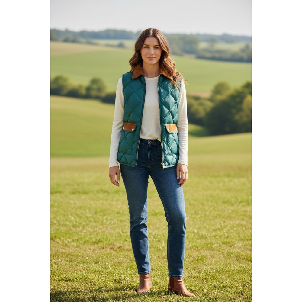 J.Crew Quilted Down Puffer Vest Womens XXS Green Brown Heritage Preppy - Picture 1 of 16